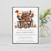 Haunted House Halloween Party Kaart (Staand voorkant)