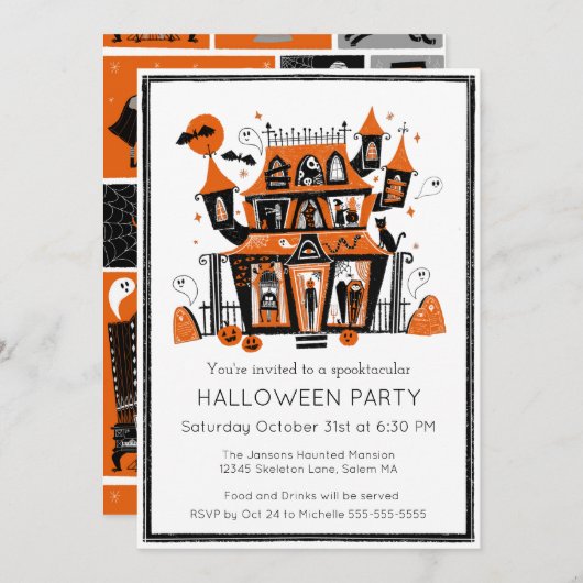 Haunted House Halloween Party Kaart (Voorkant / Achterkant)