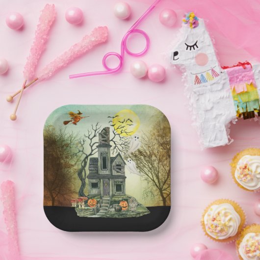 Haunted House Halloween Party Papieren Bordje (Feest)