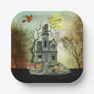 Haunted House Halloween Party Papieren Bordje