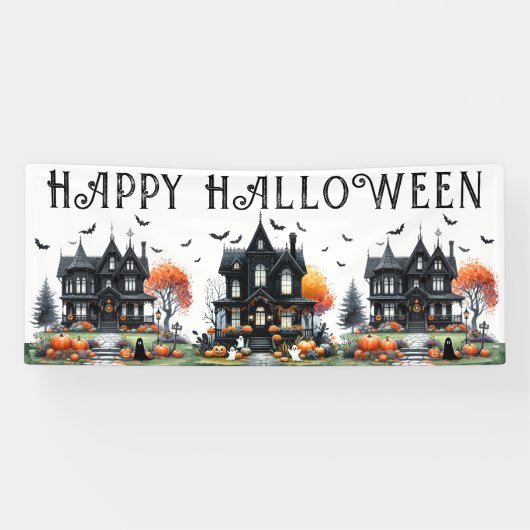 Haunted House Halloween Party Spandoek (Horizontaal)