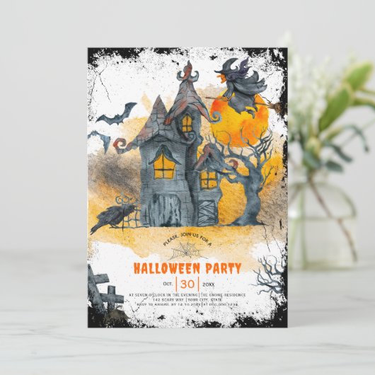 Haunted house Halloween party uitnodiging (Staand voorkant)