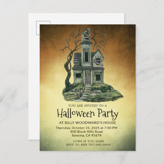 Haunted House Halloween Party Uitnodiging Briefkaart (Voorkant / Achterkant)
