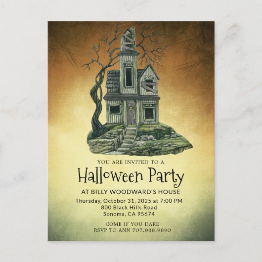 Haunted House Halloween Party Uitnodiging Briefkaart (Voorkant)