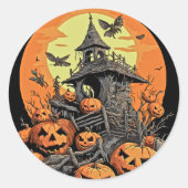 Haunted House Halloween Pumpkin Patch Ronde Sticker (Voorkant)