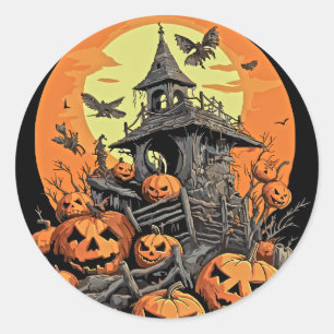 Haunted House Halloween Pumpkin Patch Ronde Sticker