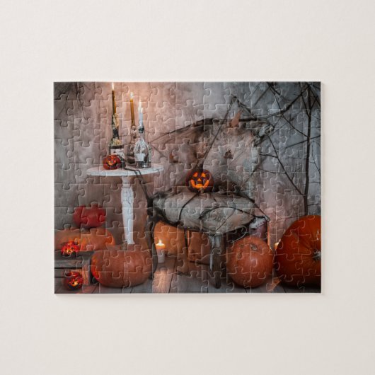 Haunted House Halloween Pumpkins Candles Legpuzzel (Horizontaal)