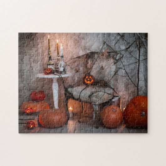 Haunted House Halloween Pumpkins Candles Legpuzzel (Horizontaal)
