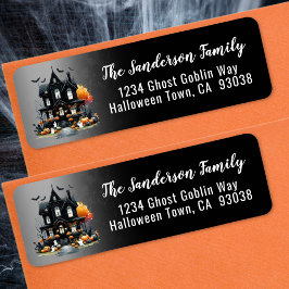 Haunted House Halloween Retouradres Etiket
