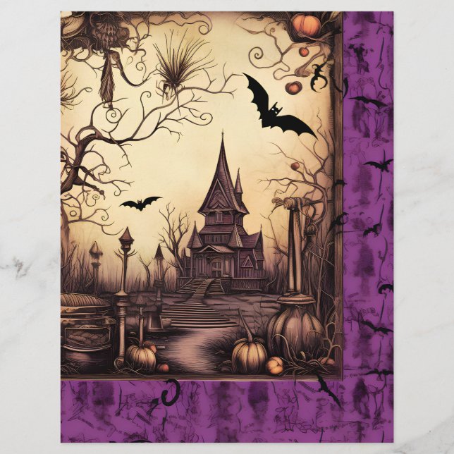 Haunted House Halloween Scrapbook Papier (Voorkant)
