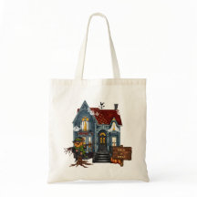 Haunted House Halloween Snoep Canvas tas