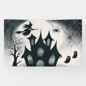 Haunted House Halloween Spandoek (Horizontaal)