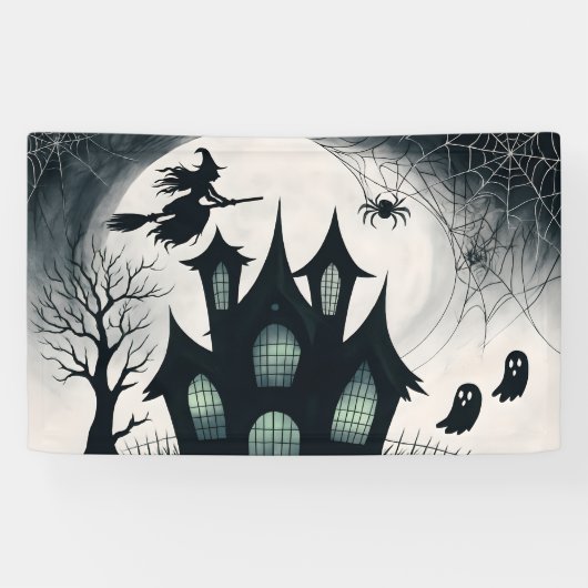 Haunted House Halloween Spandoek (Horizontaal)