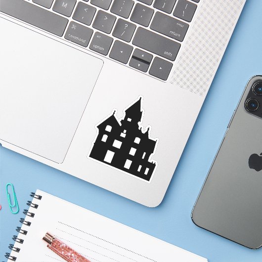 Haunted House Halloween Sticker (Laptop met iPhone)