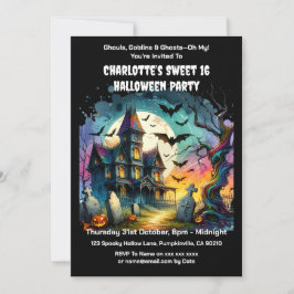 Haunted House Halloween Sweet 16 Verjaardagsfeest Kaart