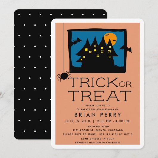 Haunted House Halloween verjaardagsfeestje uitnodi Kaart (Voorkant / Achterkant)