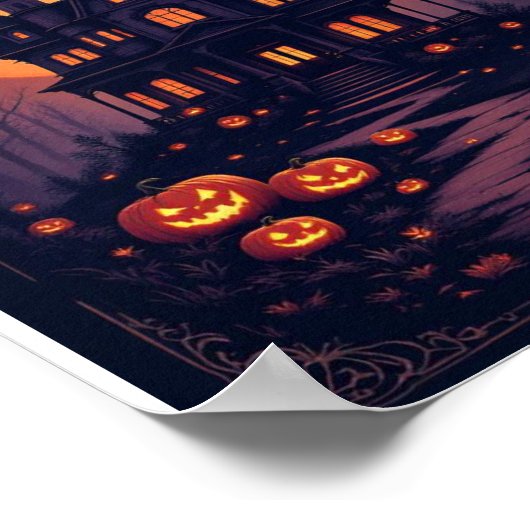 Haunted House Halloween Wall Art – Spooky Night Ca Poster (Hoek)