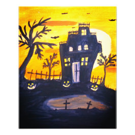 Haunted House Halloween Waterverf Foto Afdruk