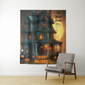 Haunted House Happy Halloween familienaam | Jaar Wandkleed (In situ)