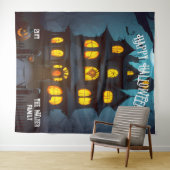 Haunted House Happy Halloween familienaam | Jaar Wandkleed (In Situ (horizontaal))