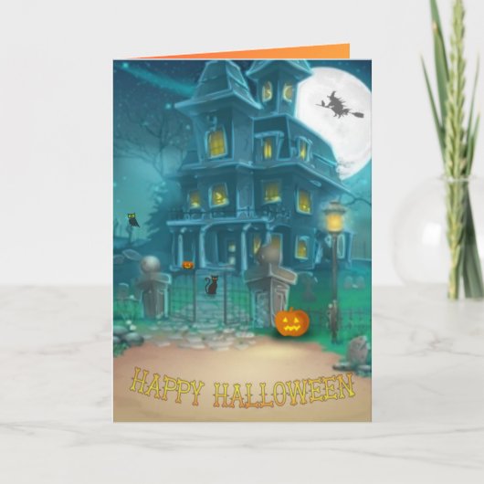 Haunted House Happy Halloween-heks, pompoen, uil Kaart (Voorkant)