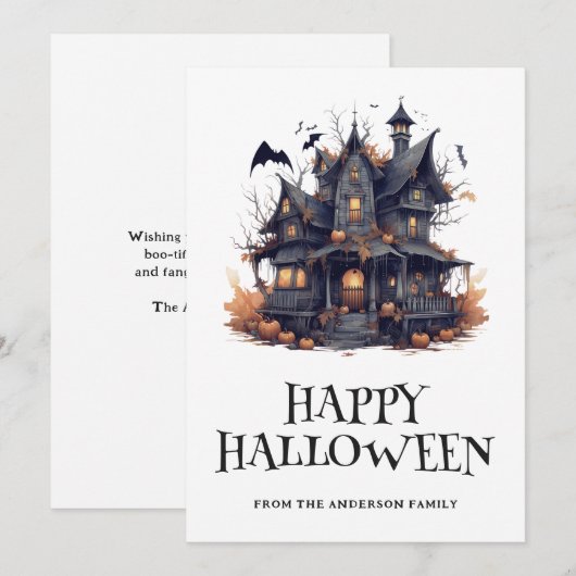 Haunted House Happy Halloween Kaart (Voorkant / Achterkant)