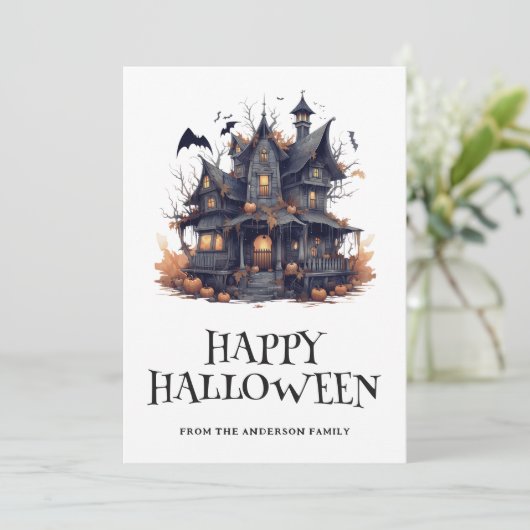 Haunted House Happy Halloween Kaart (Staand voorkant)