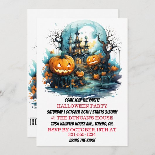 Haunted House Happy Halloween Party Uitnodigingen (Voorkant / Achterkant)