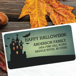 Haunted House Happy Halloween Retouradres Etiket