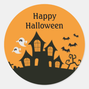 Haunted House Happy Halloween Sinaasappel Black Sp Ronde Sticker