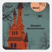 Haunted House Happy Halloween Tekst Cool Spooky Vierkante Sticker (Voorkant)