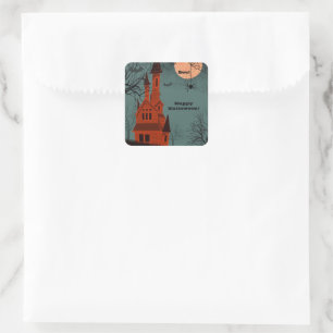 Haunted House Happy Halloween Tekst Cool Spooky Vierkante Sticker