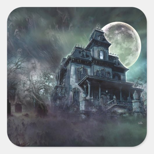 Haunted House Horror Sticker - Ghostly Mansion (Voorkant)