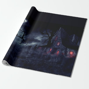 Haunted House in de mist en kraaien Cadeaupapier