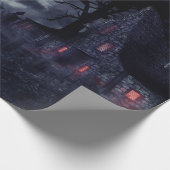 Haunted House in de mist en kraaien Cadeaupapier (Hoek)