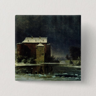 Haunted House in the Snow, 1848 Vierkante Button 5,1 Cm