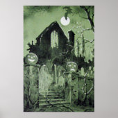 Haunted House Jack O' Lantern Ghost Moon Poster (Voorkant)