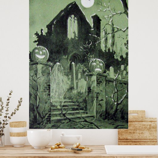 Haunted House Jack O' Lantern Ghost Moon Poster (Keuken)