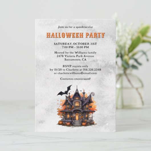 Haunted House Jack O’Lantern Halloween Party Kaart (Staand voorkant)