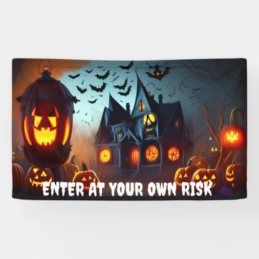 Haunted House, Jack-O-Lanterns en Bats Spandoek (Horizontaal)