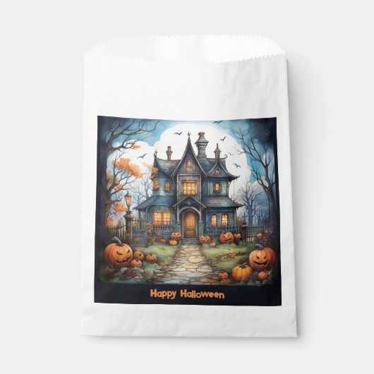 Haunted House Jack-O' Lanterns Happy Halloween Bedankzakje (Voorkant)