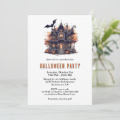 Haunted House Jack-O-Lanterns Moon Halloween Party Kaart (Staand voorkant)