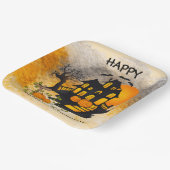 Haunted House Jack O'lantern, Black Cat, Bats Papieren Bordje (Gebogen)