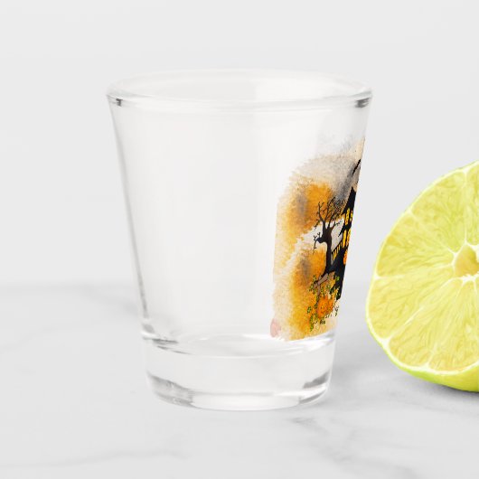 Haunted House Jack O'lantern, Black Cat, Bats Shot Glas (Links)