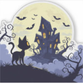 Haunted House Kat - Spooky Halloween Sticker (Voorkant)