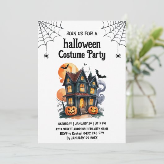 Haunted House Kostuum Halloween Party Uitnodiging (Staand voorkant)