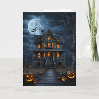 Haunted House met pompoenen Bedankkaart