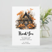 Haunted House met pompoenen Halloween Bedankkaart (Staand voorkant)