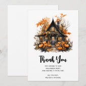 Haunted House met pompoenen Halloween Bedankkaart (Voorkant / Achterkant)