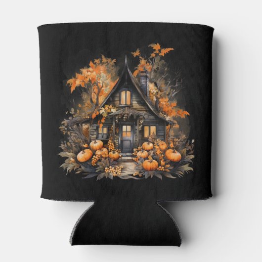 Haunted House met pompoenen Halloween Blikjeskoeler (Achterkant)